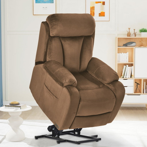 Lift Chair Recliner Power Remote Control Recliner Sofa Relax Soft Chair Anti - Skid Australia Cashmere Fabric Furniture Living Room - Brown