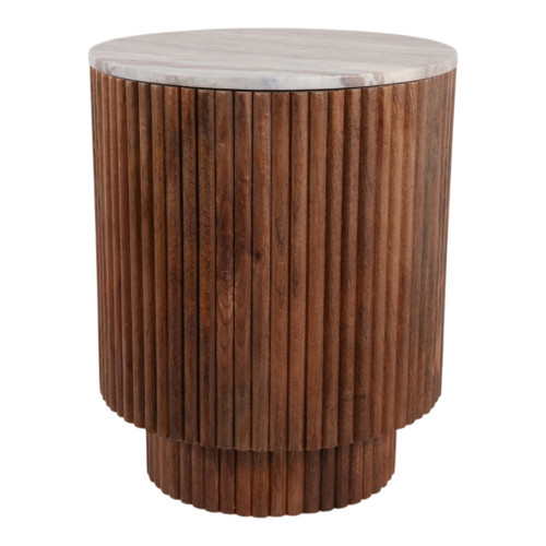 20" x 16" Ribbed Pedestal Table, Marble Top - Ivory / Brown 20" x 16" Ribbed Pedestal Table, Marble Top - Ivory / Brown