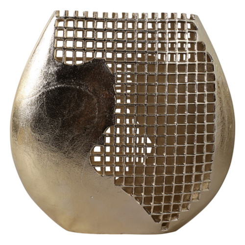 14" x 14" Partial Mesh Metal Vase - Gold 14" x 14" Partial Mesh Metal Vase - Gold
