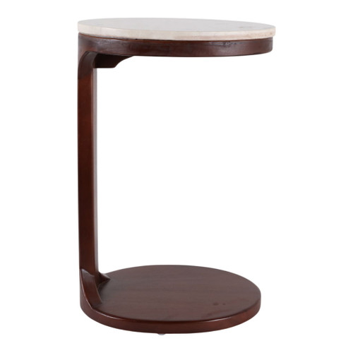 26" x 17" Marble Top Teak Wood C-Table - Ivory / Walnut 26" x 17" Marble Top Teak Wood C-Table - Ivory / Walnut