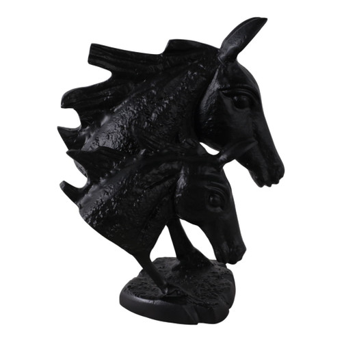 13" x 9" Horse And Baby Horse Head Metal Figure - Black