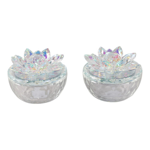Glass Trinket Box (Set of 2) - Clear / Rainbow Glass Trinket Box (Set of 2) - Clear / Rainbow