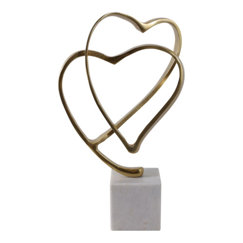 12" x 8" Double Heart Sculpture On Marble - Gold / White 12" x 8" Double Heart Sculpture On Marble - Gold / White