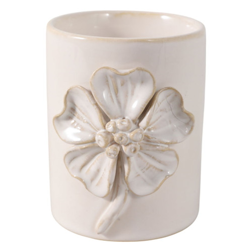 4" Flower Applique Pencil Cup - Ivory