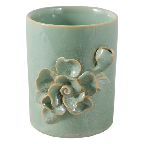 4" Rose Applique Pencil Cup - Green 4" Rose Applique Pencil Cup - Green
