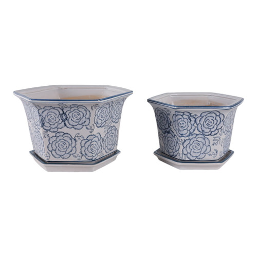 10" / 12" Chinoiserie Saucer Planter (Set of 2) - White / Light Blue 10" / 12" Chinoiserie Saucer Planter (Set of 2) - White / Light Blue