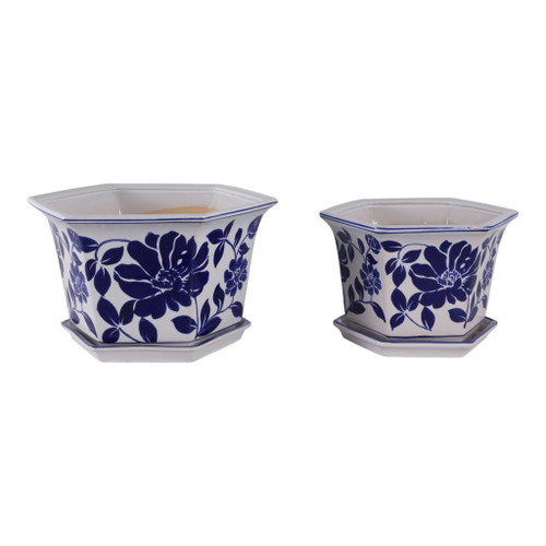 10" / 12" Chinoiserie Saucer Planter (Set of 2) - Blue / White 10" / 12" Chinoiserie Saucer Planter (Set of 2) - Blue / White