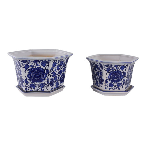 10" / 12" Chinoiserie Saucer Planter (Set of 2) - White / Blue 10" / 12" Chinoiserie Saucer Planter (Set of 2) - White / Blue