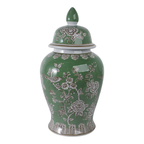 18" x 9" Bird & Flower Temple Jar - Green / Brown 18" x 9" Bird & Flower Temple Jar - Green / Brown