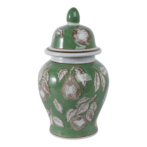 10" x 6" Pears & Twigs Temple Jar - Green / Brown 10" x 6" Pears & Twigs Temple Jar - Green / Brown