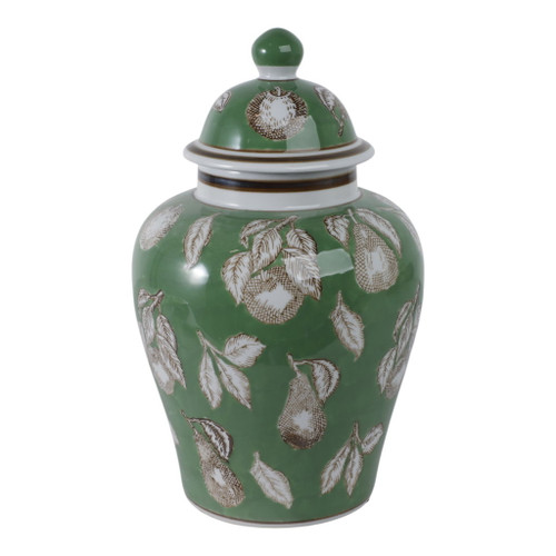 14" x 9" Pears & Twigs Temple Jar - Green / Brown 14" x 9" Pears & Twigs Temple Jar - Green / Brown