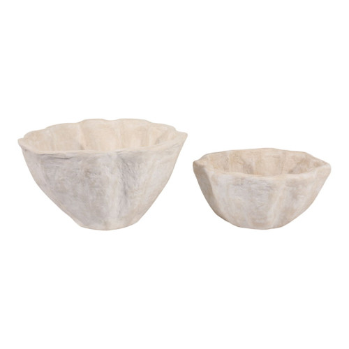 15" / 18" Fluted Paper Mache Planters (Set of 2) - White 15" / 18" Fluted Paper Mache Planters (Set of 2) - White