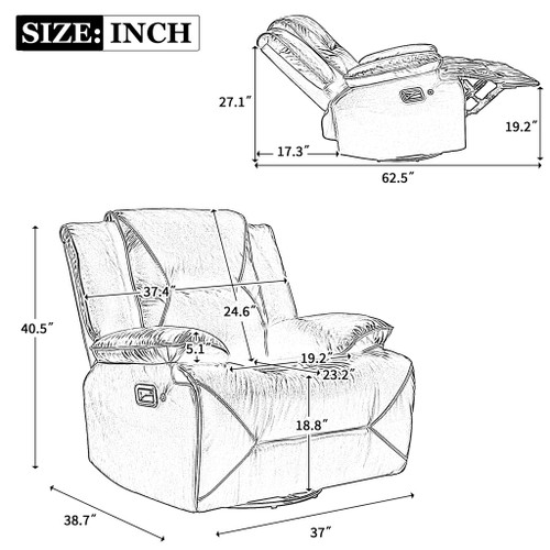 Home Theater Recliner Set Manual Recliner Chair With A LED Light Strip Two Built-In Cup Holders For Living Room