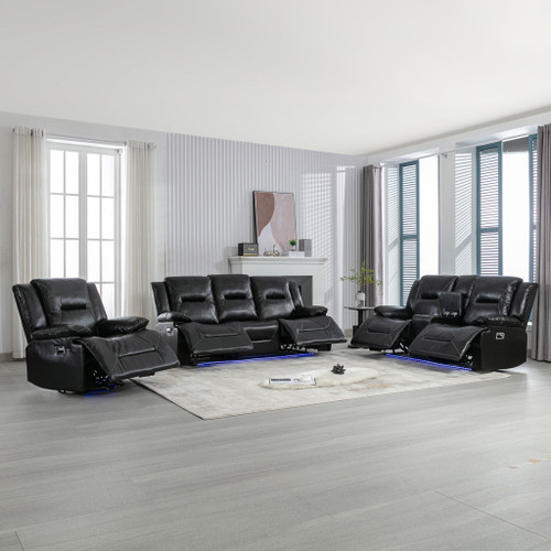 Home Theater Recliner Set Manual Recliner Chair With A LED Light Strip Two Built-In Cup Holders For Living Room