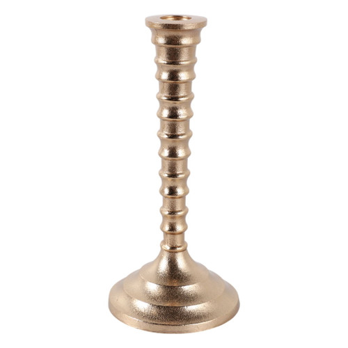 9" x 4" Ribbed Metal Taper Holder - Gold 9" x 4" Ribbed Metal Taper Holder - Gold
