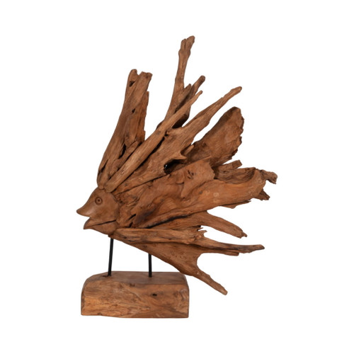 30" Teak Wood Fish On Stand - Light Natural 30" Teak Wood Fish On Stand - Light Natural