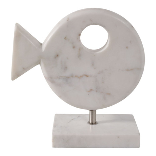 9" x 9" Marble Fish On Stand - White 9" x 9" Marble Fish On Stand - White