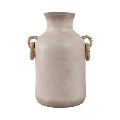 18" Vase With Rattan Handles - Antique White 18" Vase With Rattan Handles - Antique White