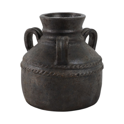 12" Terracotta Triple Handle Jug Vase - Black 12" Terracotta Triple Handle Jug Vase - Black