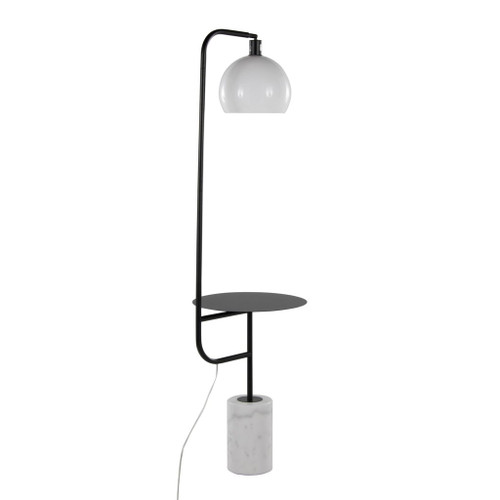 Symbol - Metal Floor Lamp with Side Table - Black Metal, White Marble, White Glass