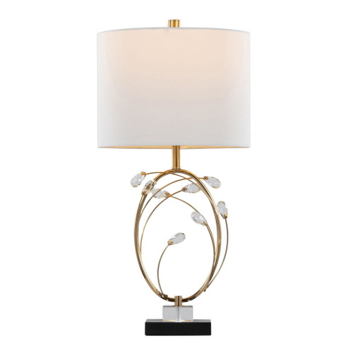 Crystal - Buds Table Lamp (Set of 2) - Black Metal, Clear Crystal, Gold Metal, Off-white Linen