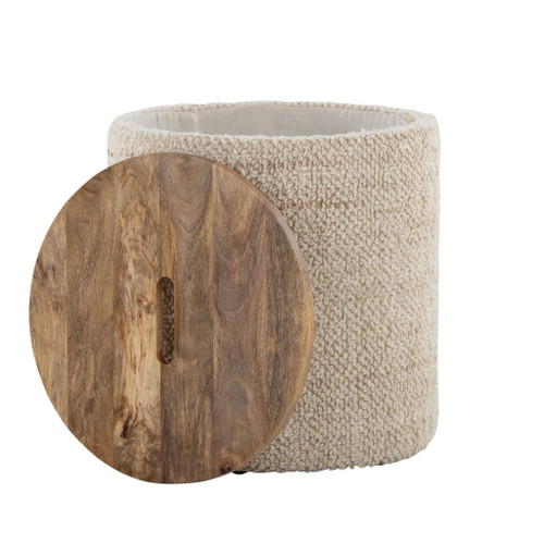 Tahoe - Wood Ottoman - Beige Wool, Mango Wood