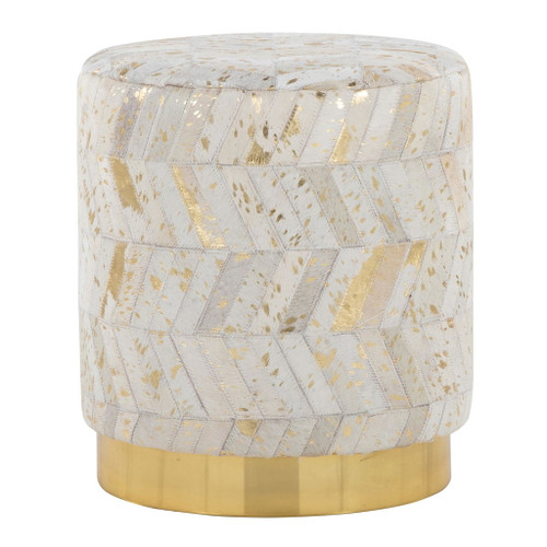 Oro - Ottoman - Gold Metal, Ivory Leather, Gold Splatter Oro - Ottoman - Gold Metal, Ivory Leather, Gold Splatter