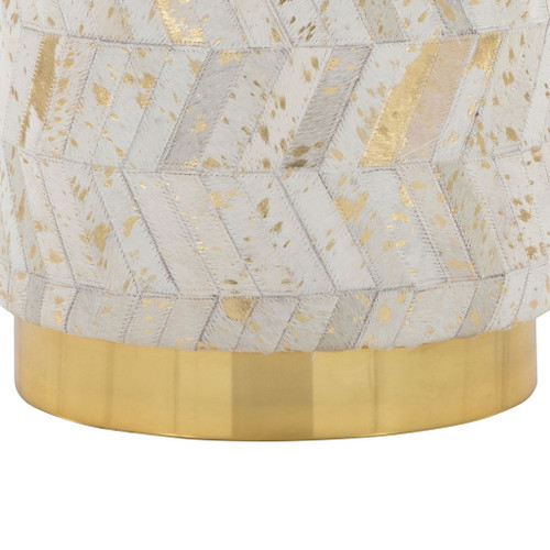 Oro - Ottoman - Gold Metal, Ivory Leather, Gold Splatter