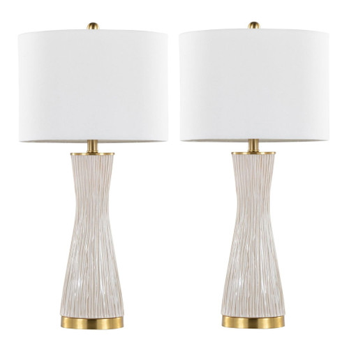 Gemma - Brush Ceramic Table Lamp (Set of 2) - Gold Metal, White Ceramic, White Linen Gemma - Brush Ceramic Table Lamp (Set of 2) - Gold Metal, White Ceramic, White Linen