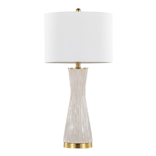 Gemma - Brush Ceramic Table Lamp (Set of 2) - Gold Metal, White Ceramic, White Linen