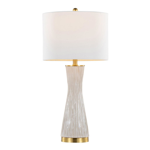 Gemma - Brush Ceramic Table Lamp (Set of 2) - Gold Metal, White Ceramic, White Linen