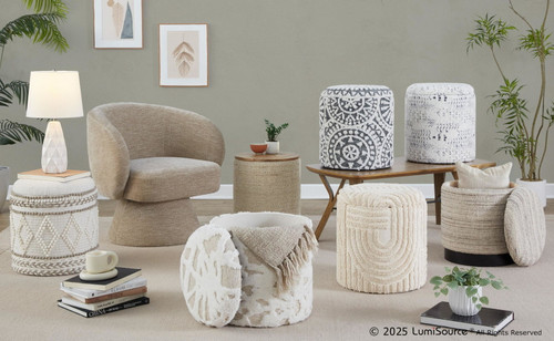 Tahoe - Pom Pom Ottoman - Beige Wool