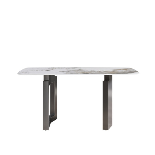 63" Modern Artificial Stone Pandora White Curved Metal Leg Dining Table, 6 People - Antique White / Black 63" Modern Artificial Stone Pandora White Curved Metal Leg Dining Table, 6 People - Antique White / Black