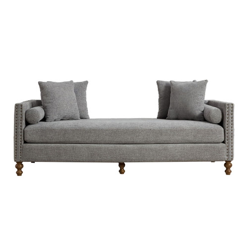 Upholstered Chaise Lounge Indoor With Nailheads, Sleeper Sofa Couch With 4 Throw Pillows & 2 Bolsters, Daybed With Rubberwood Legs