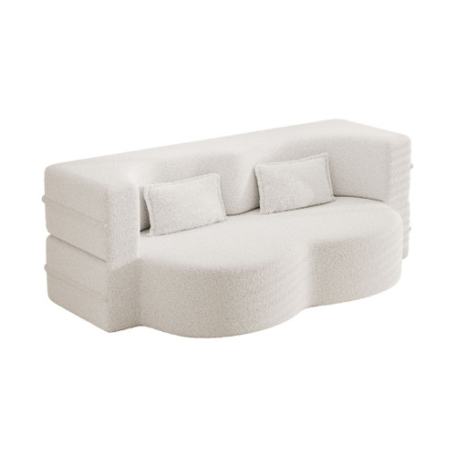 Modern Floor Sofa, With 2 Pillows, Convertible Teddy Fabric Foam Filled Bed Modern Floor Sofa, With 2 Pillows, Convertible Teddy Fabric Foam Filled Bed