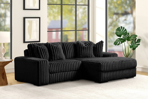 Sunday 2 Black Sectional in Corduroy by Happy Homes