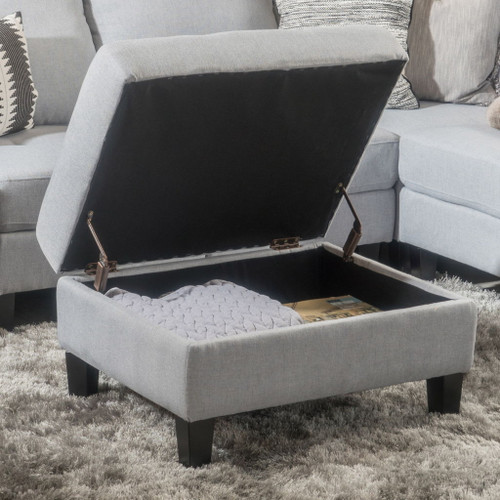 Storage Ottoman With Birch Wood Legs And Cushioned Top For Comfort
