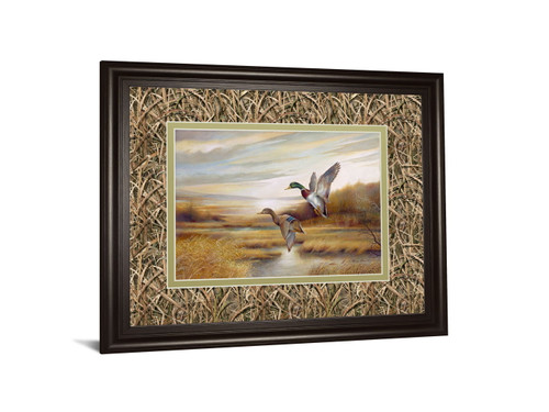 34x40 Mallards By Ruanne Manning And Mossy Oak Native Living - Framed Print Wall Art - Light Brown