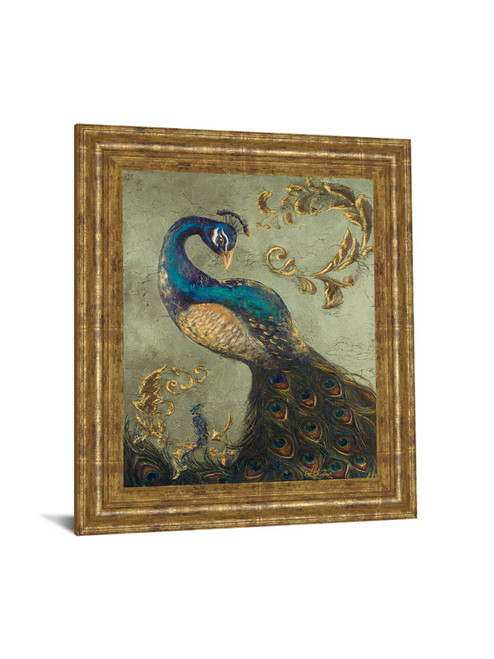 22x26 Peacock On Sage Il By Tiffany Hakimipour - Framed Print Wall Art - Beige