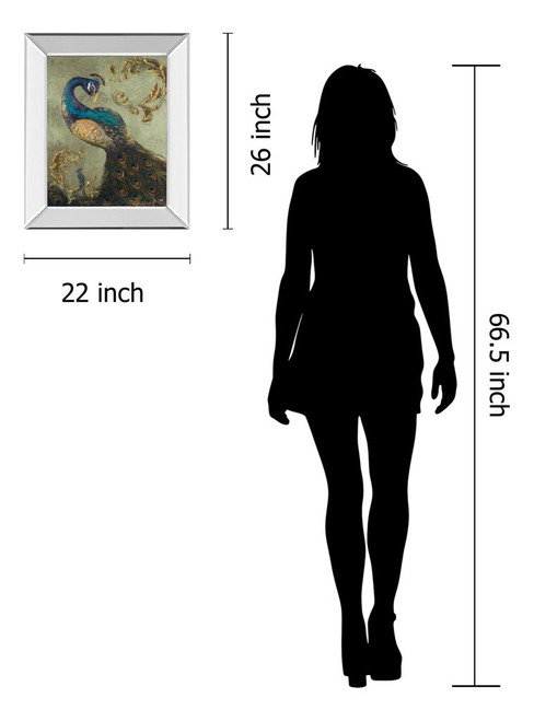 22x26 Peacock On Sage Il By Tiffany Hakimipour - Mirror Framed Print Wall Art - Beige