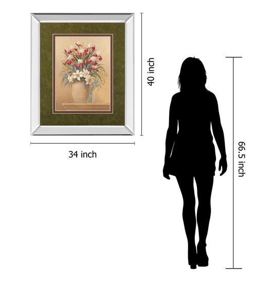 Classic Petal Il By Gloria Eriksen - Mirror Framed Print Wall Art - Beige