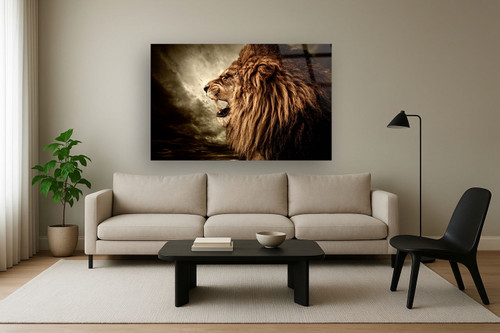 Floating Tempered Glass With Lion Foil - Light Brown