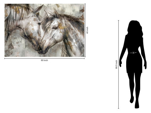 Floating Tempered Glass With Foil Horses In Love - Gray