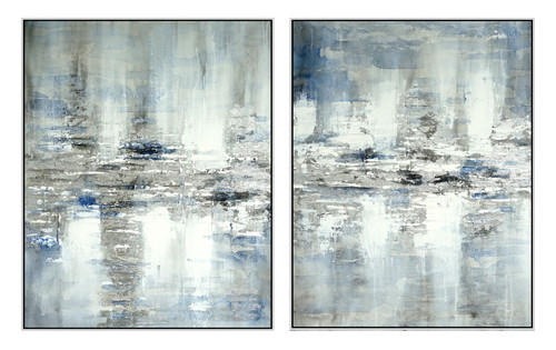 Hand Painted Textured Canvas Foil In Frame (Set of 2) - Gray