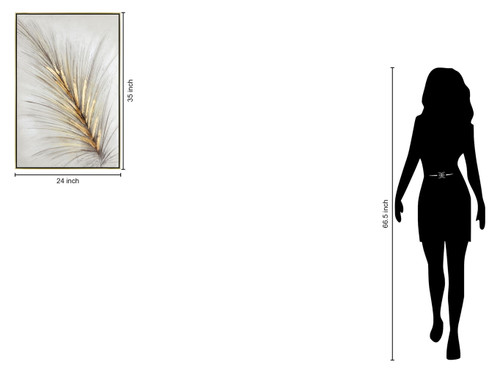 Hand Painted Textured Canvas With Foil In Frame Feather In Gold - Gold