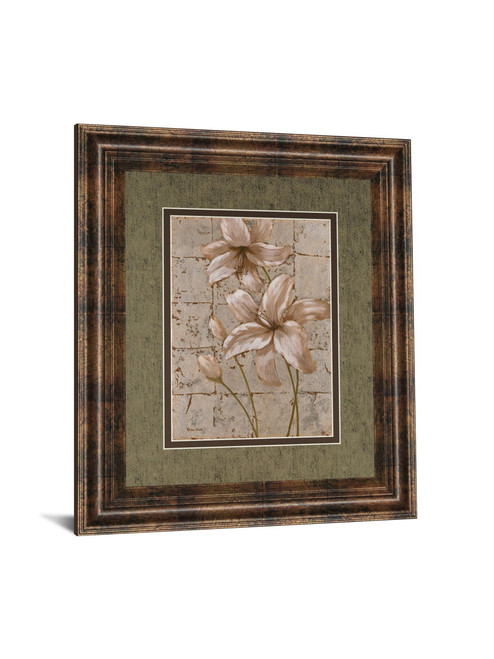 Lilies On Silver Il By Vivian Flasch - Framed Print Wall Art - Light Brown
