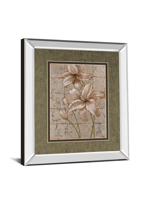 Lilies On Silver Il By Vivian Flasch - Mirror Framed Print Wall Art - Light Brown
