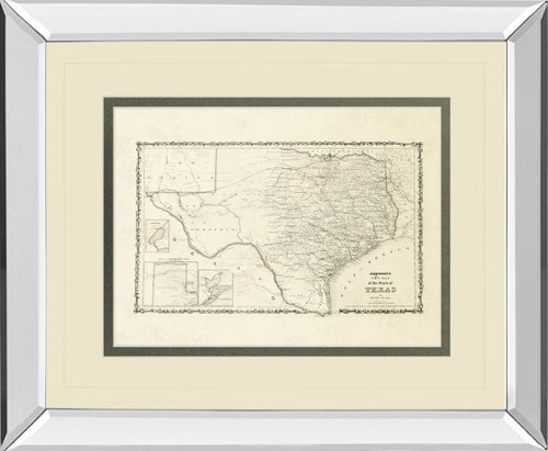 New Map Of The State Of Texas By Johnson And Wank - Mirror Framed Print Wall Art - Beige