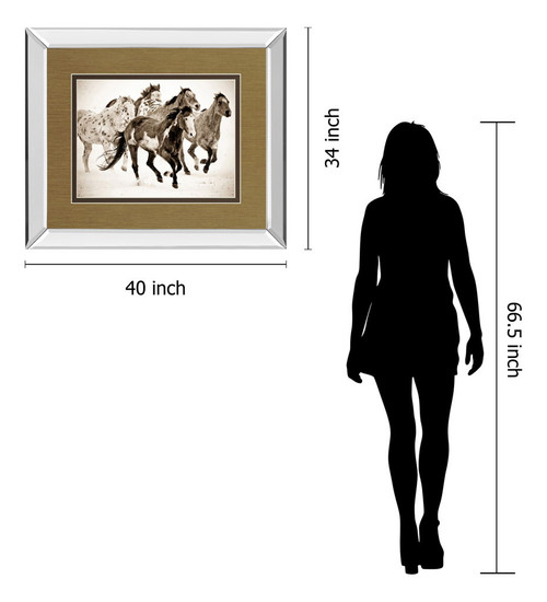 Painted Horses Run By Carol Walker - Mirror Framed Print Wall Art - Light Brown