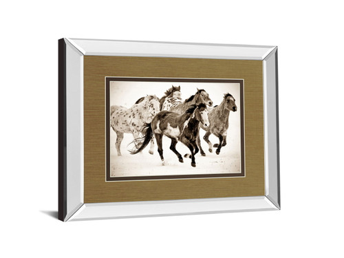 Painted Horses Run By Carol Walker - Mirror Framed Print Wall Art - Light Brown